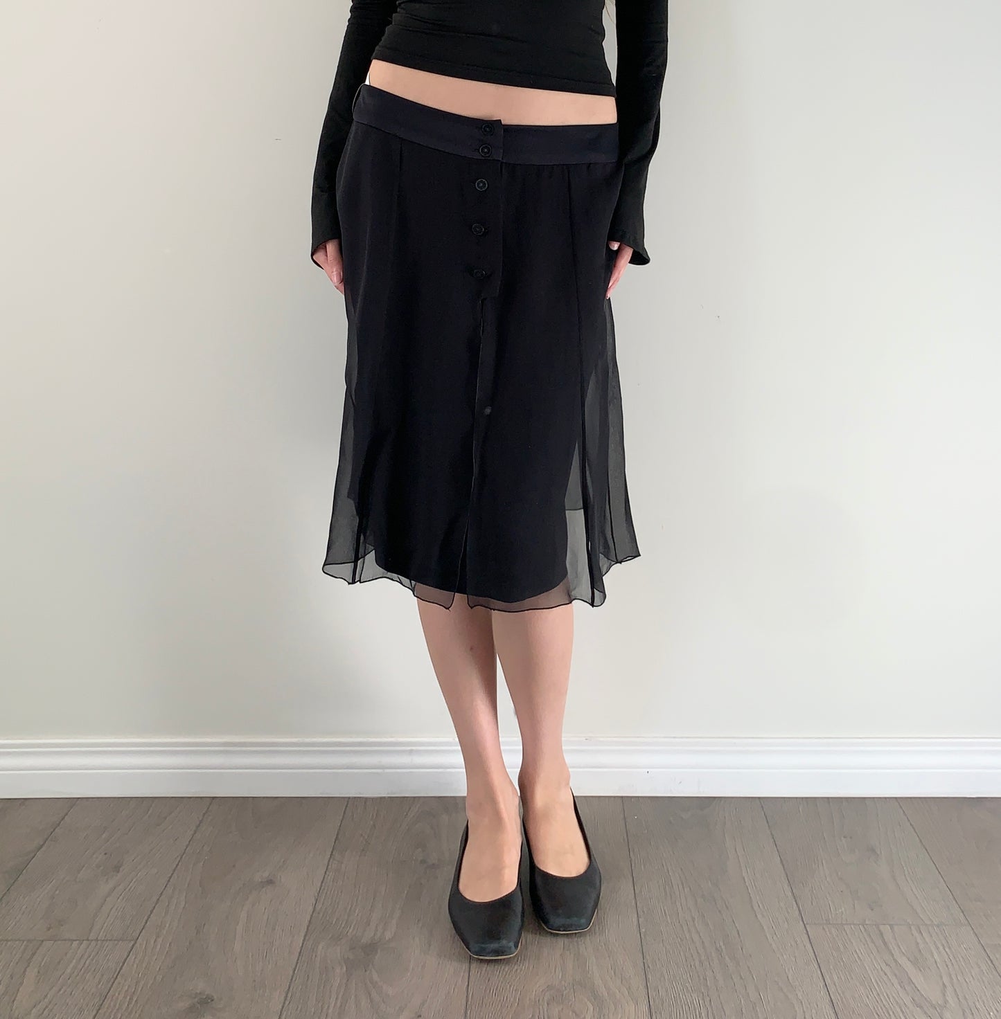 Vintage 100% silk black midi skirt