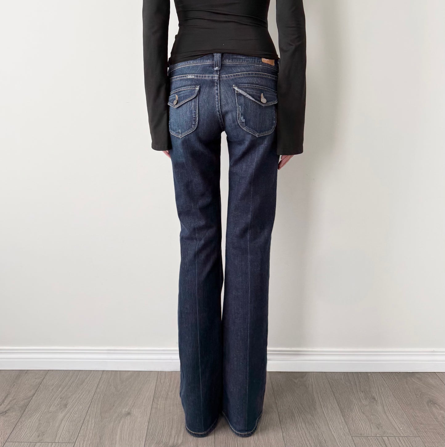 Paige low rise flare dark wash jeans