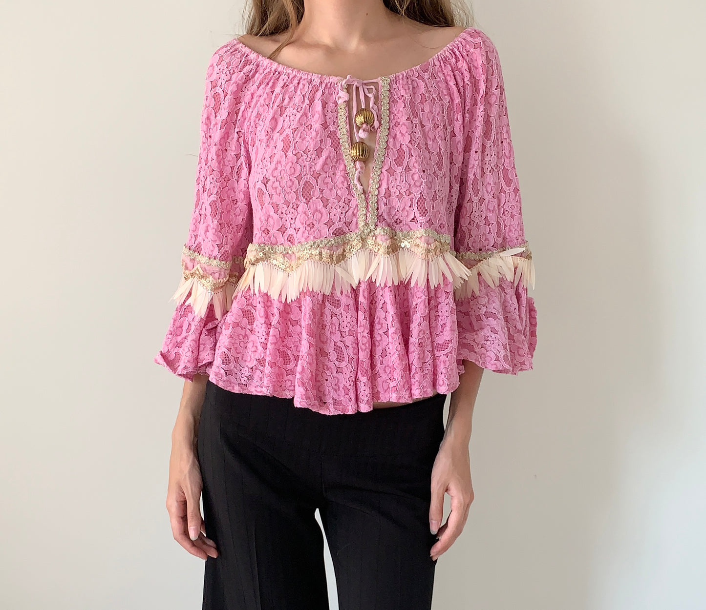 Pho made in Italy pink lace boho blouse