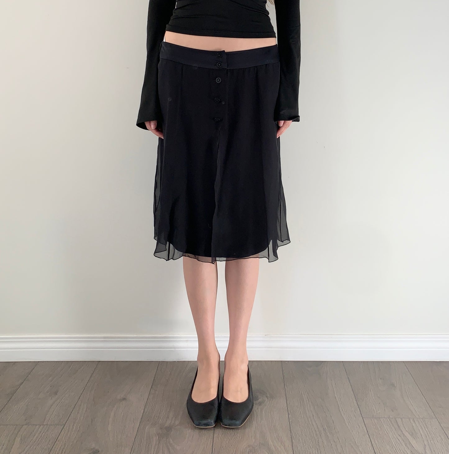 Vintage 100% silk black midi skirt