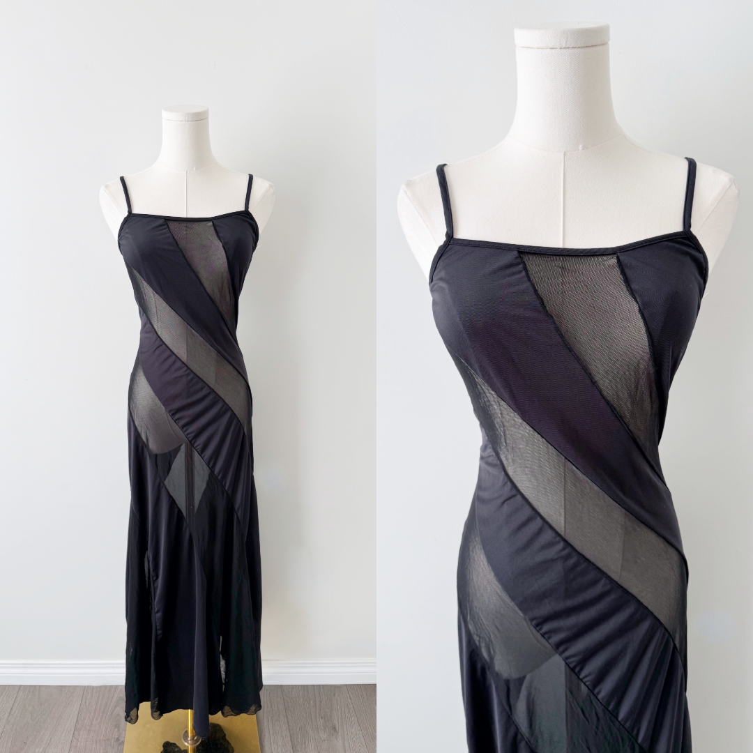 Fredrick’s of Hollywood sheer satin panel maxi slip dress