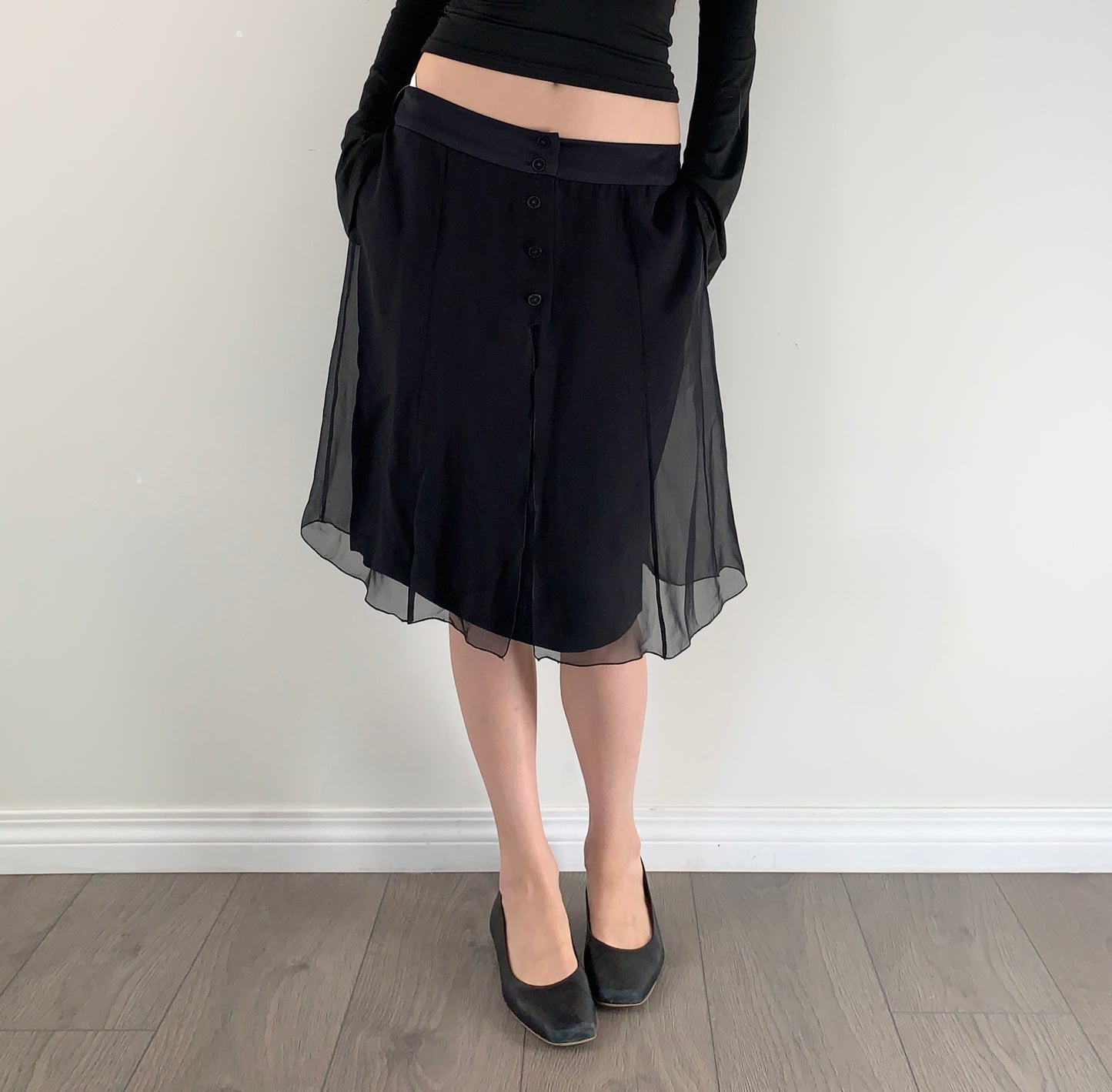 Vintage 100% silk black midi skirt