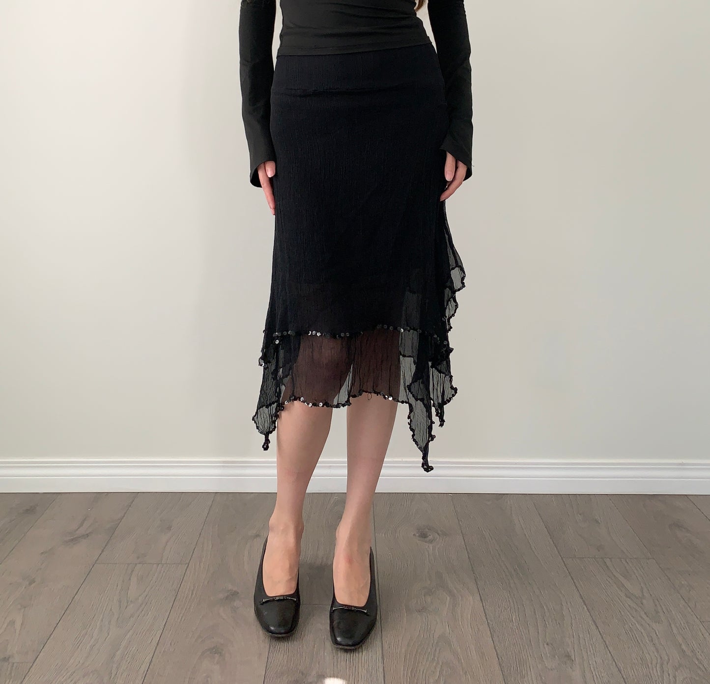 Bebe 100% silk asymmetrical sequin skirt