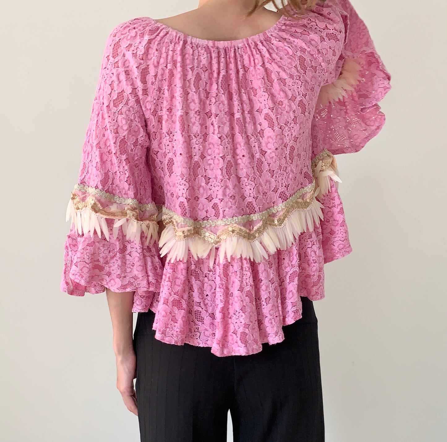 Pho made in Italy pink lace boho blouse