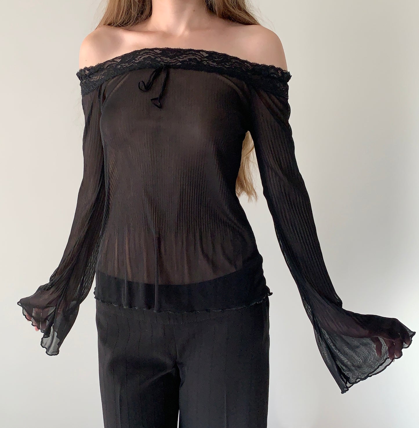 Vintage sheer lace off the shoulder blouse