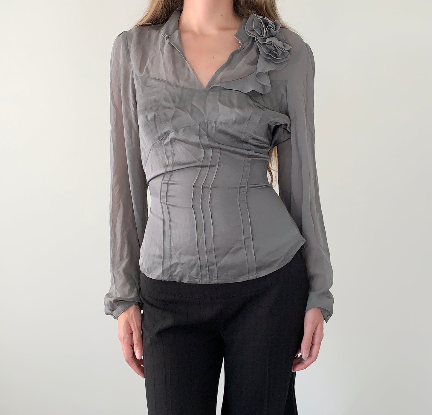 Mexx 100% silk boho rosette blouse