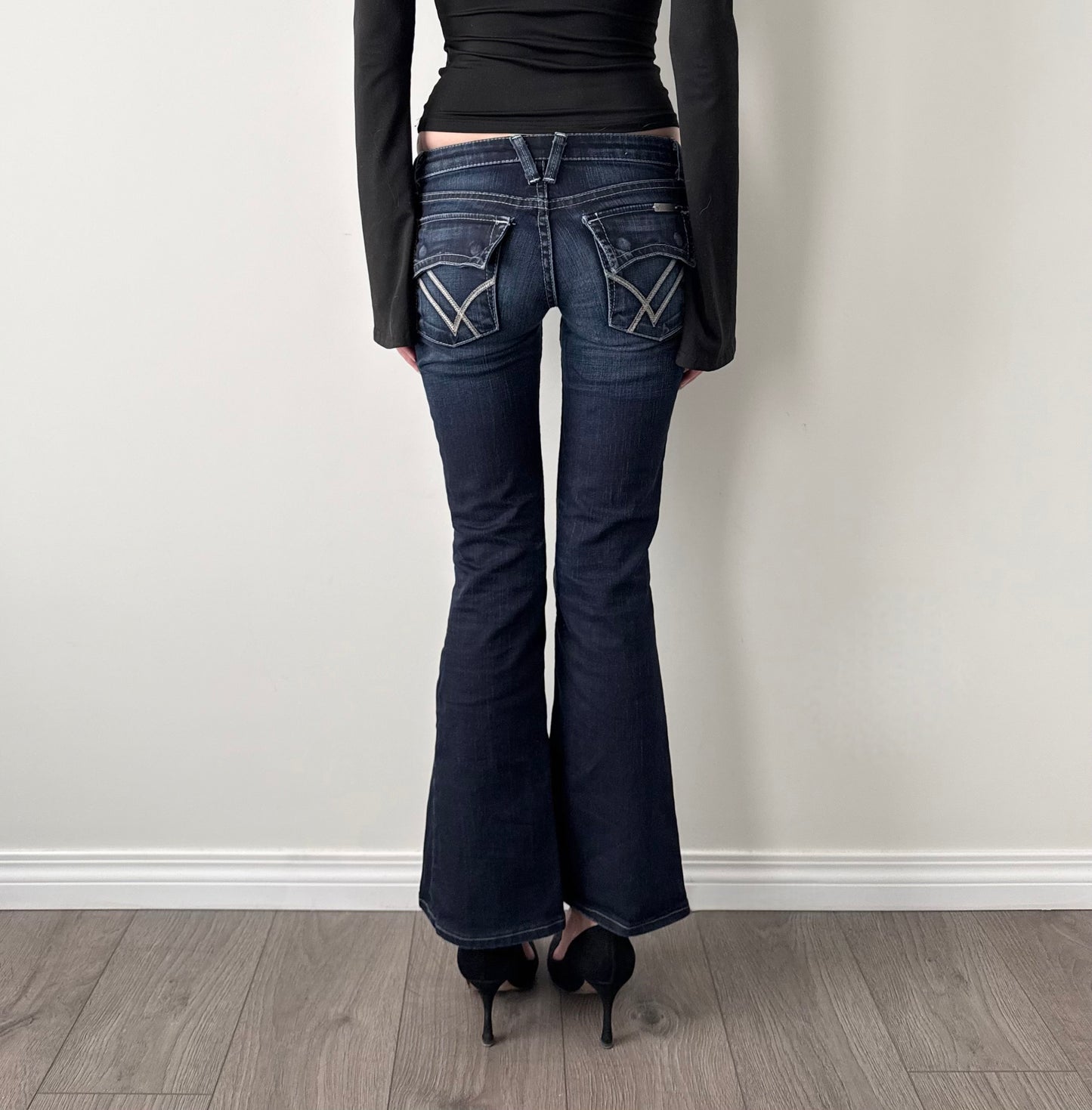 William rast dark wash low rise flared jeans
