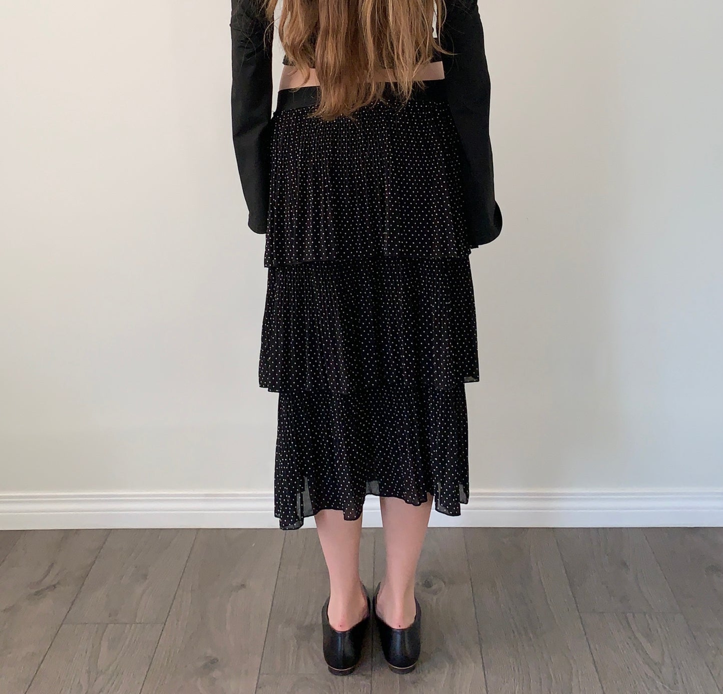 Made in Italy tiered polka dot midi skirt