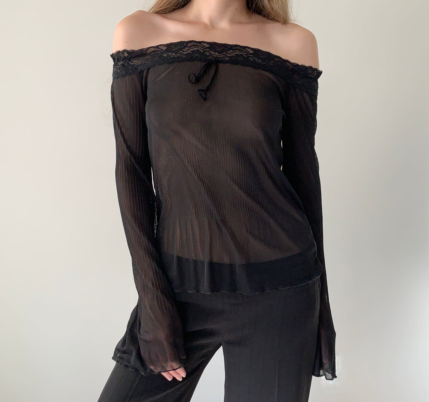 Vintage sheer lace off the shoulder blouse