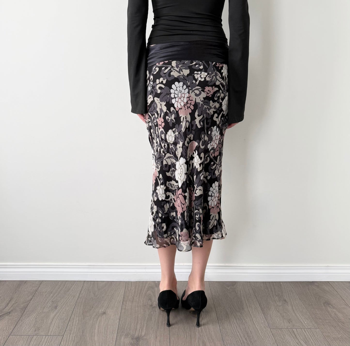 Elle 100% silk floral midi skirt