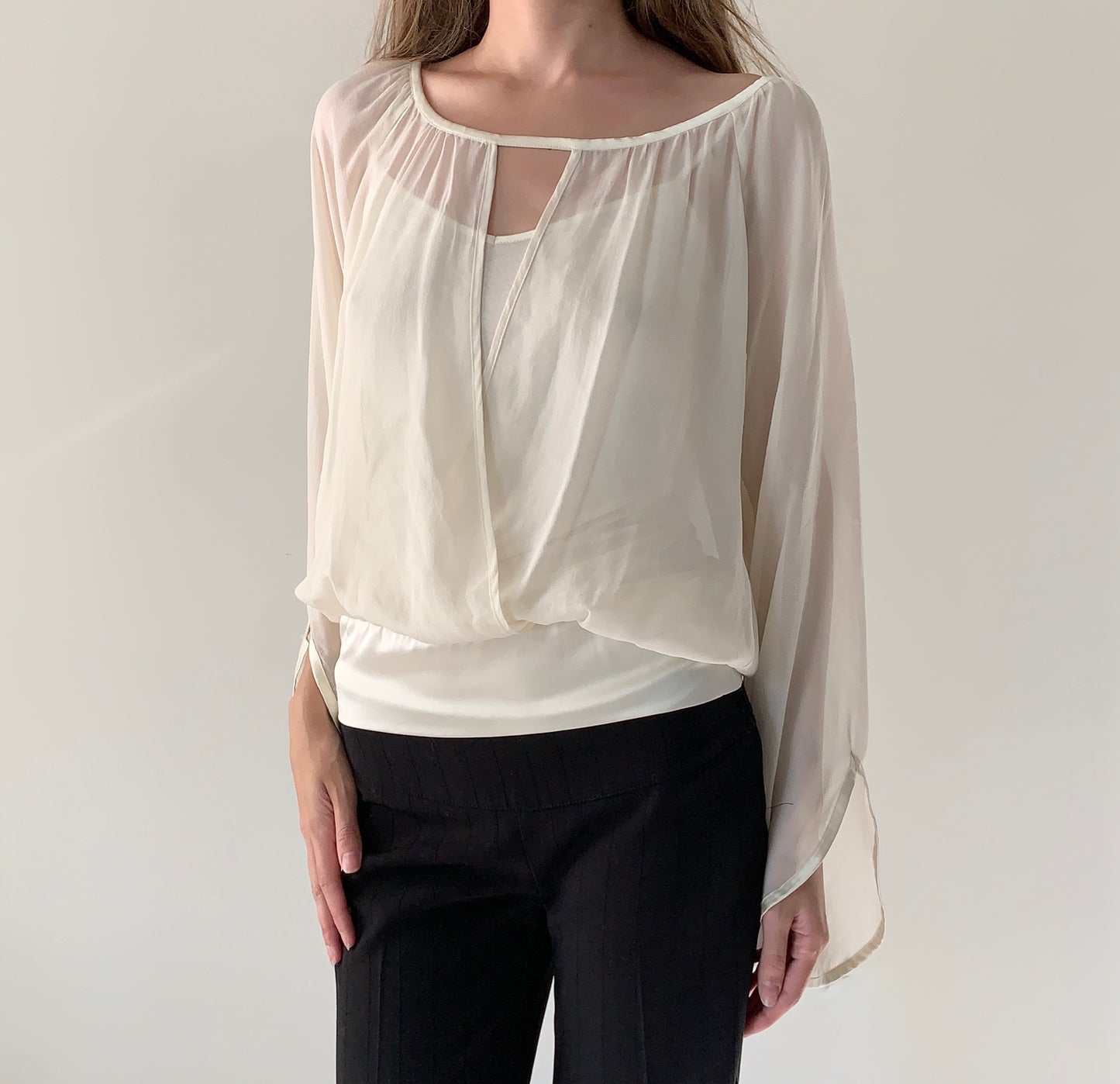 Marciano 100% silk boho ivory blouse