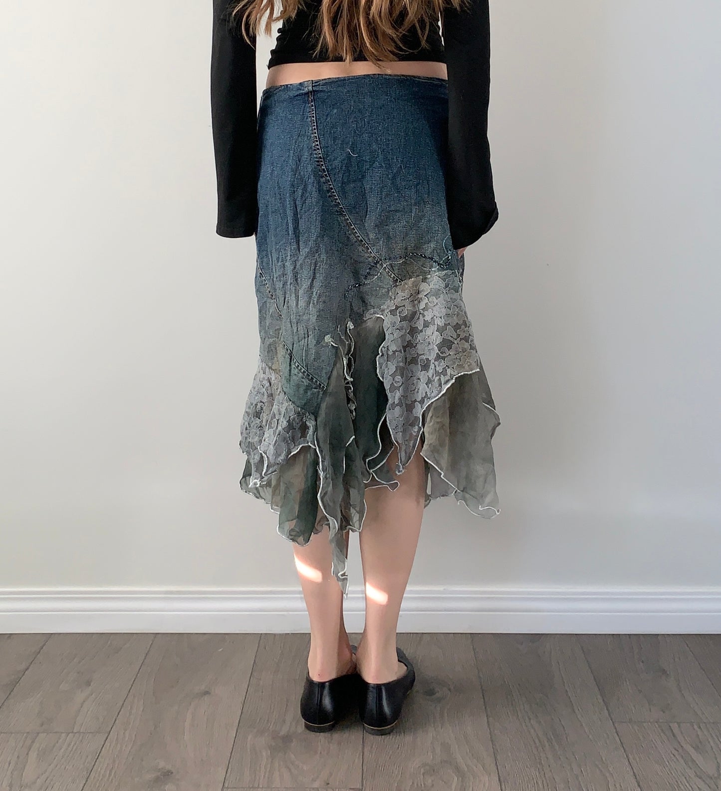 Vintage denim lace asymmetrical fairy skirt