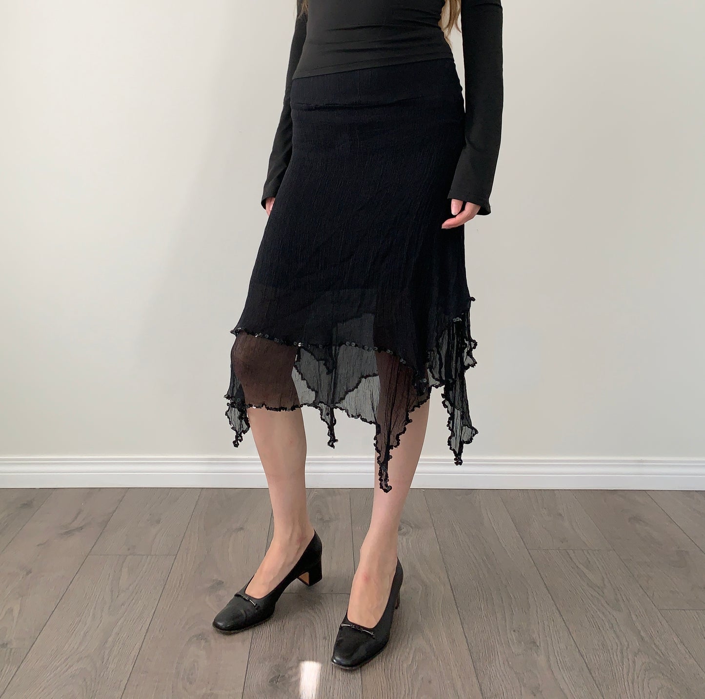 Bebe 100% silk asymmetrical sequin skirt