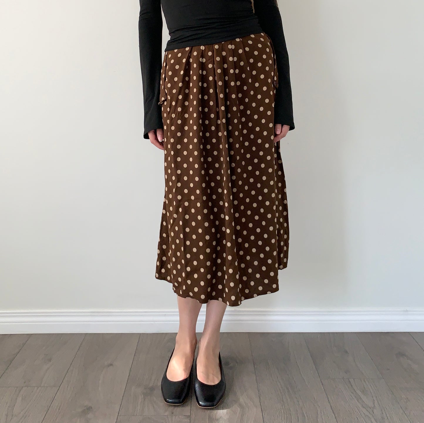 Made in Italy brown polka dot midi skirt