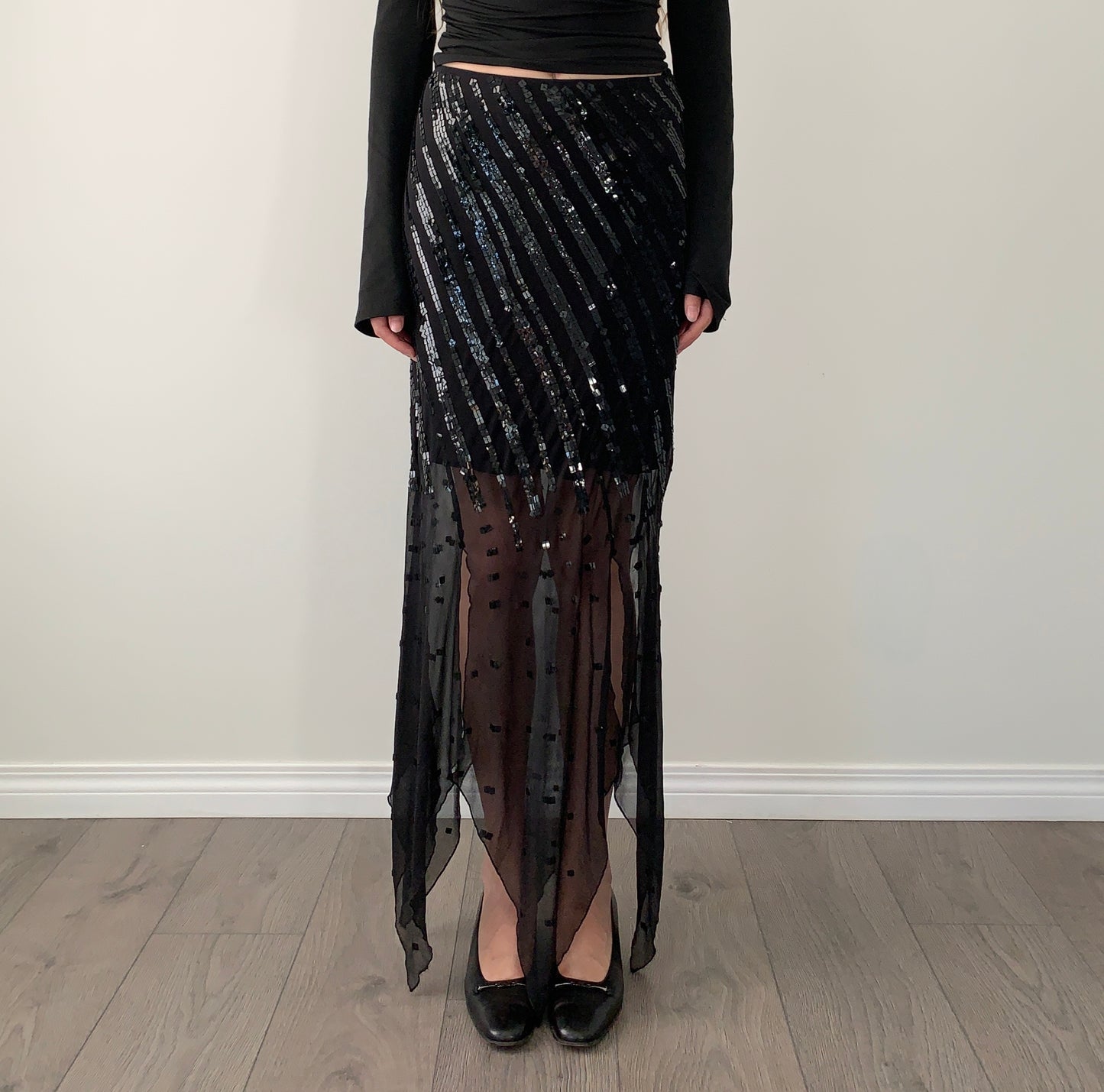 Debbie shuchat 100% silk sequin asymmetrical maxi skirt