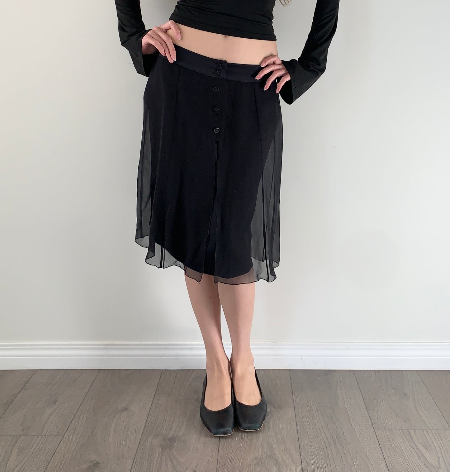 Vintage 100% silk black midi skirt