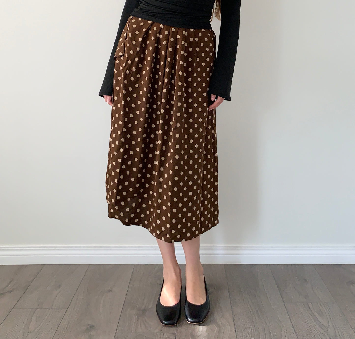 Made in Italy brown polka dot midi skirt