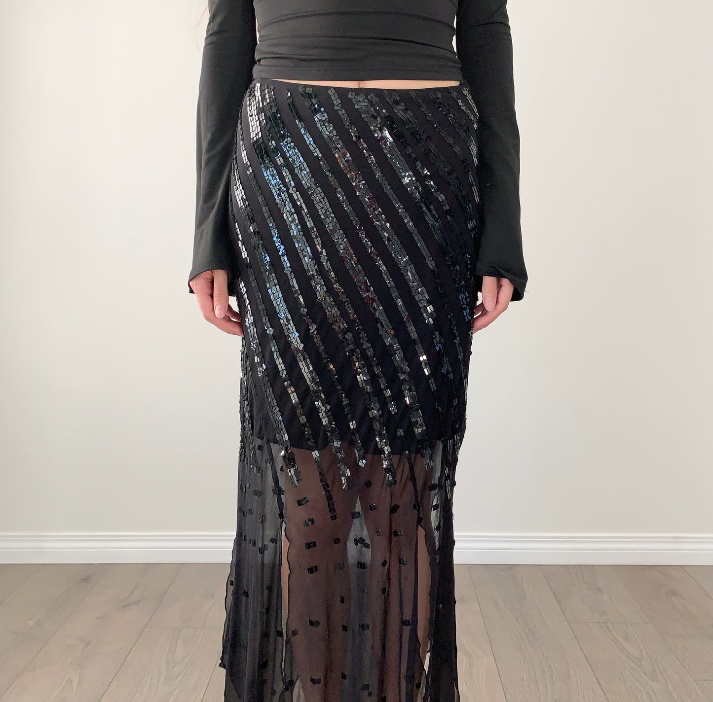 Debbie shuchat 100% silk sequin asymmetrical maxi skirt