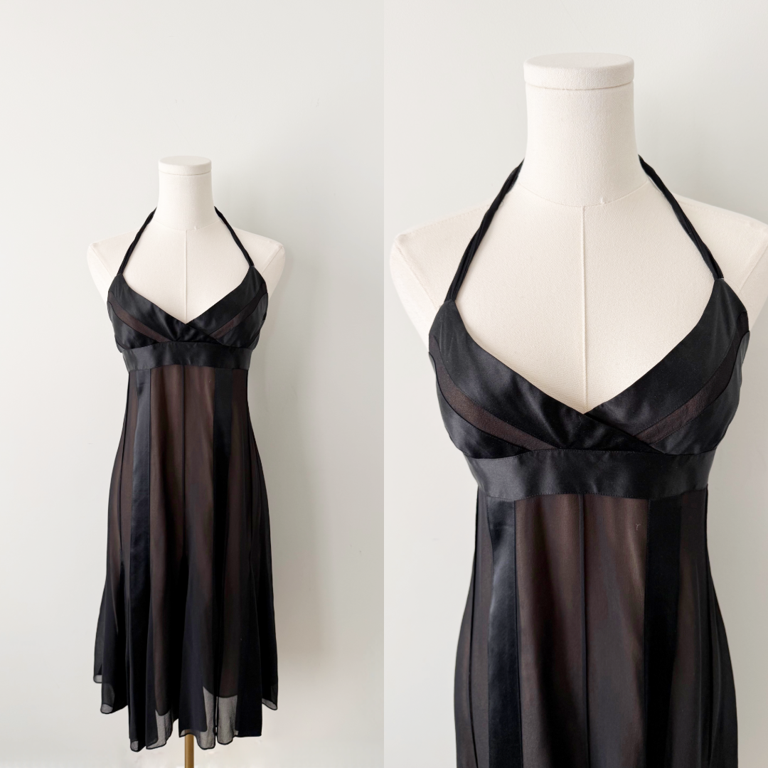 BCBGMAXAZRIA 100% Silk Halter Midi Dress