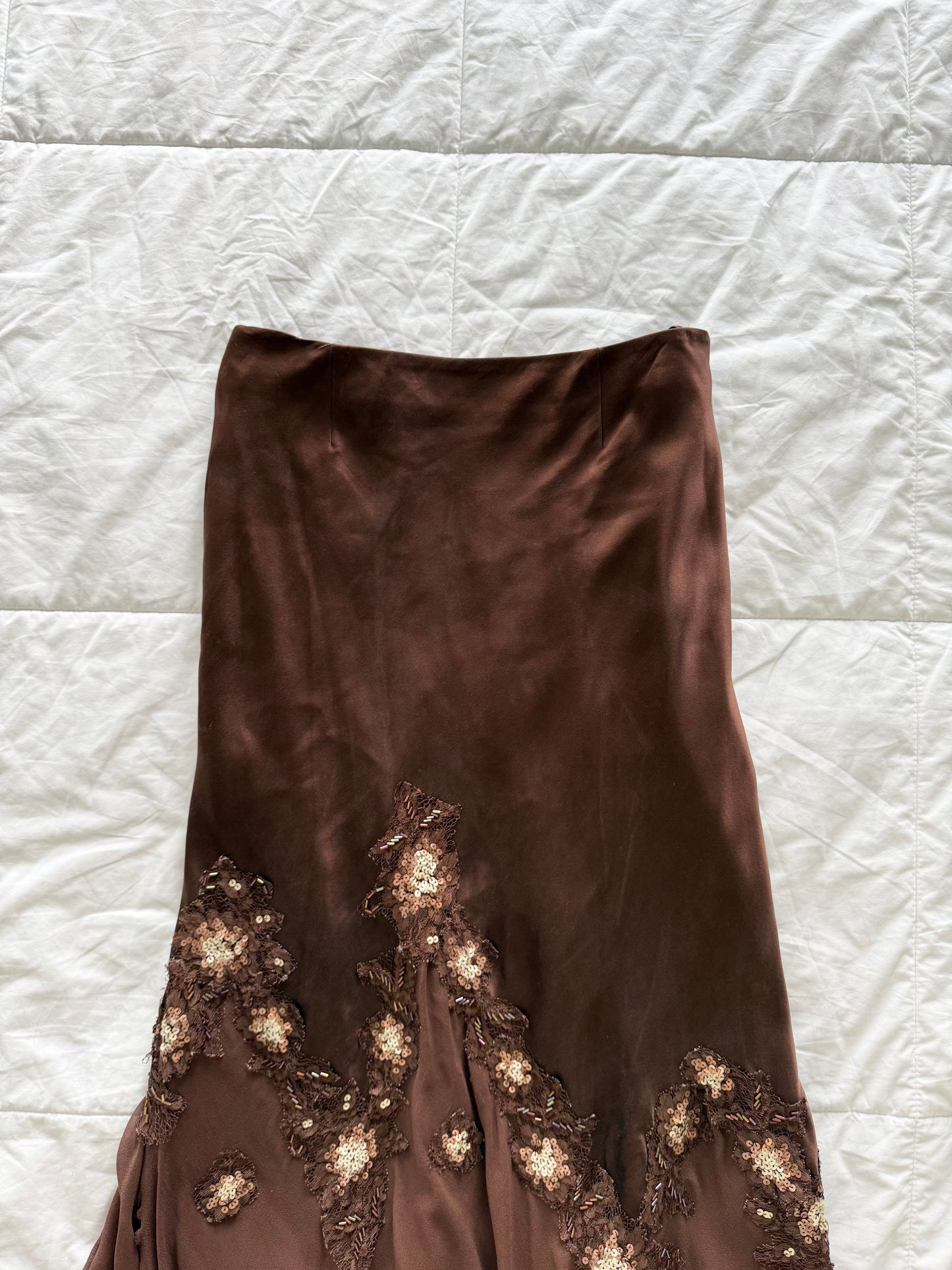 Alberto makali 100% silk asymmetrical sequin maxi skirt.
