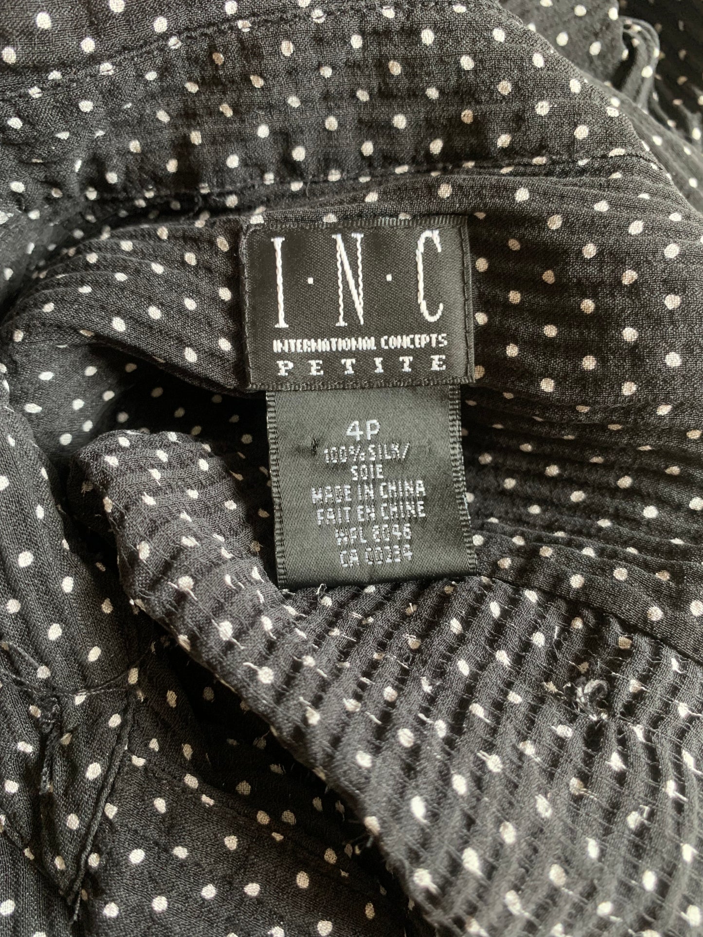 INC 100% silk semi sheer polka dot blouse