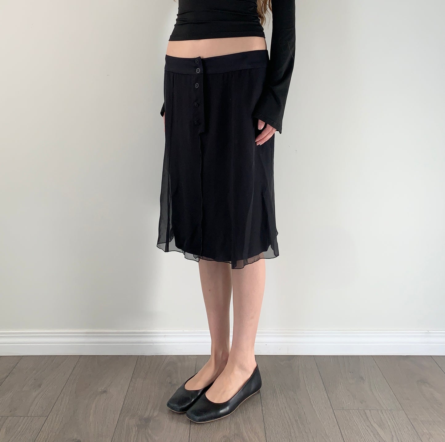 Vintage 100% silk black midi skirt