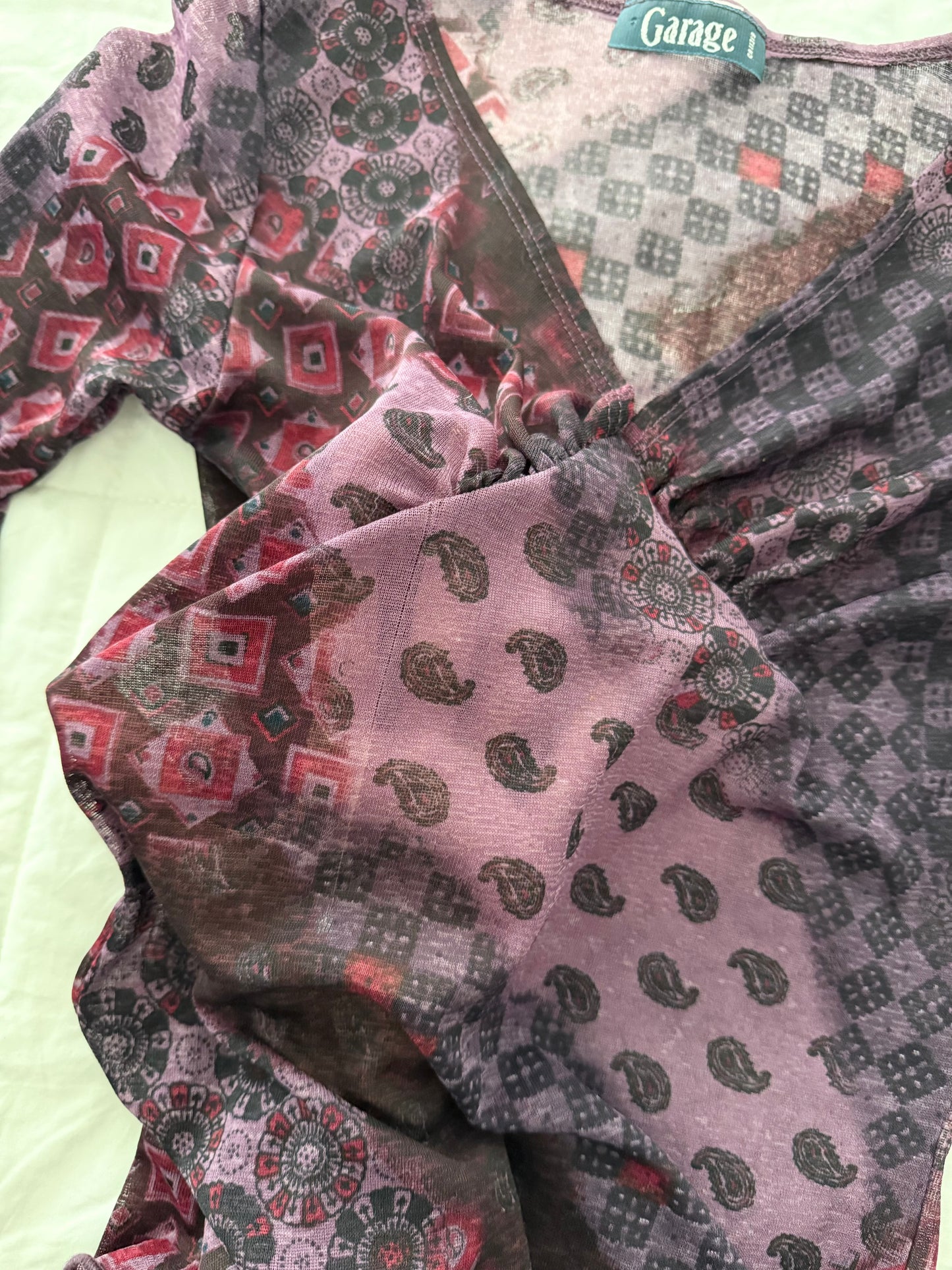 Vintage garage whimsical purple mesh blouse.