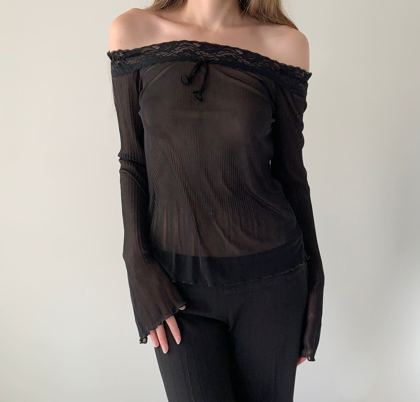 Vintage sheer lace off the shoulder blouse