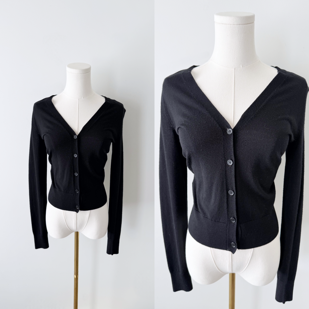 Theory black 100% wool v-neck cardigan