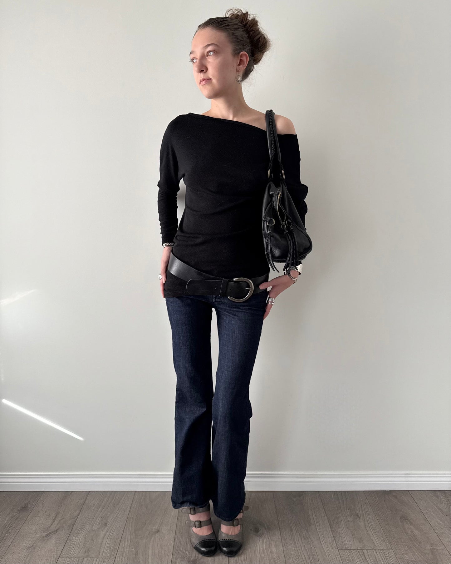 Vintage asymmetrical slouchy boat neck top