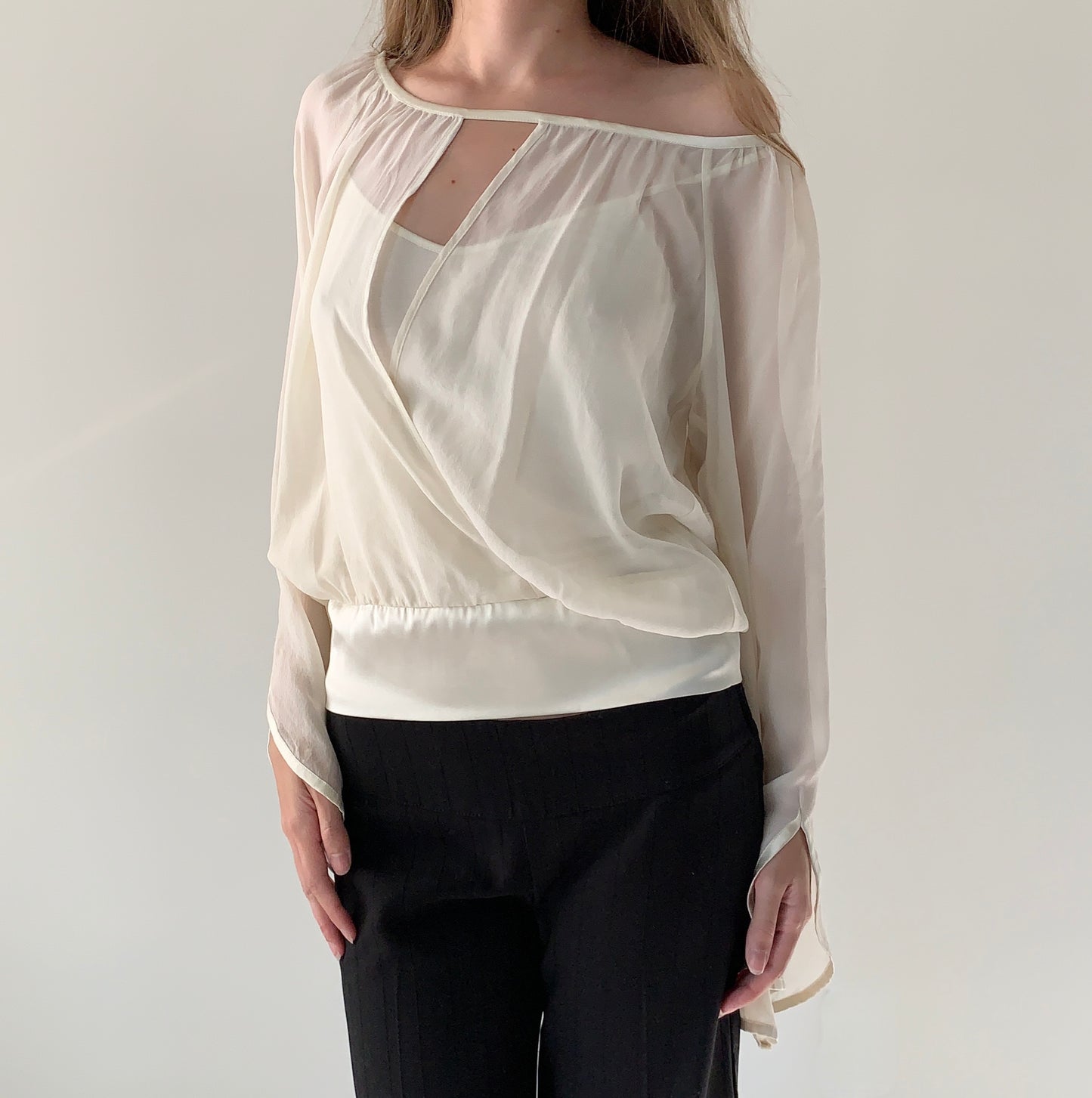 Marciano 100% silk boho ivory blouse