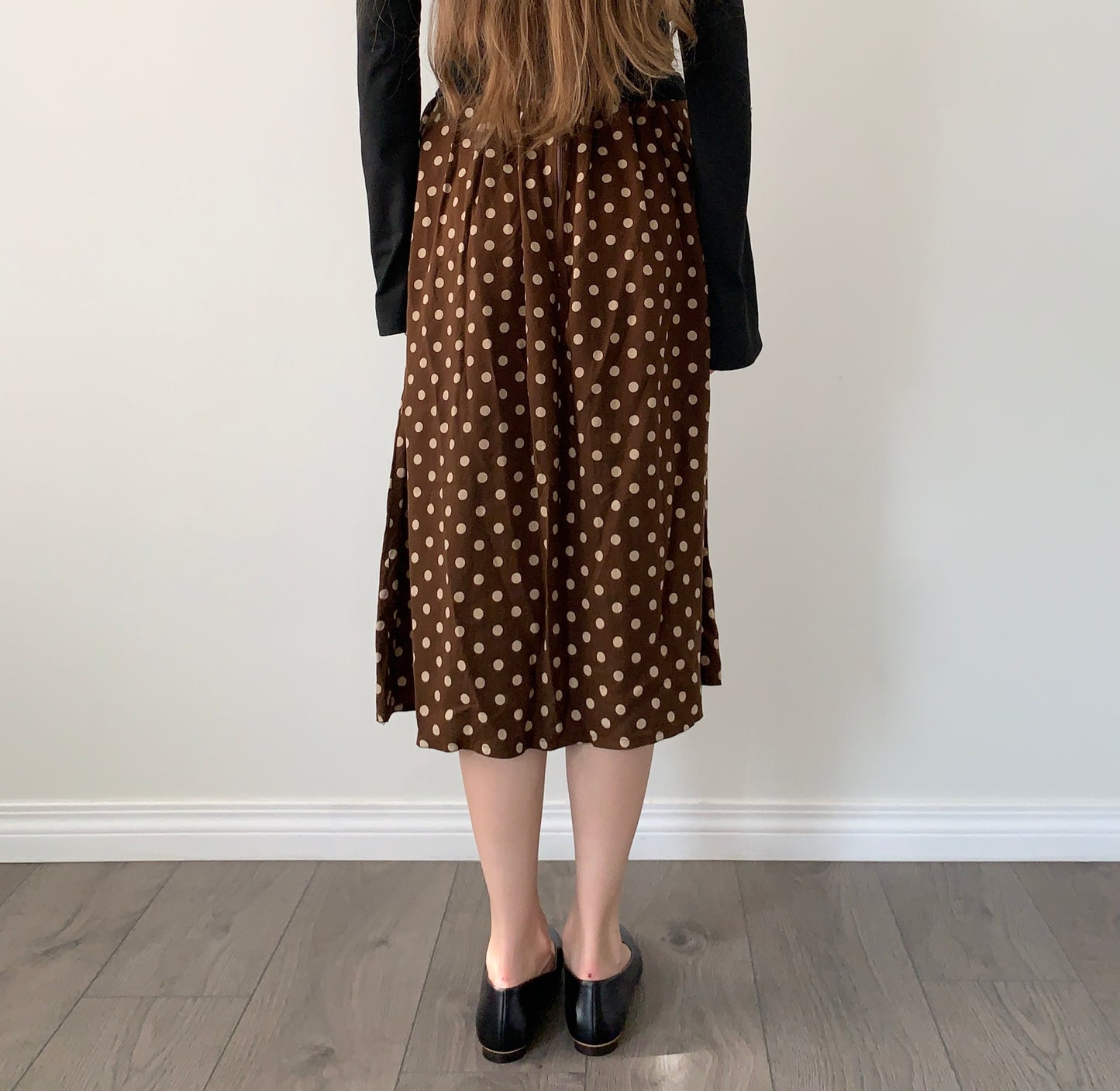 Made in Italy brown polka dot midi skirt