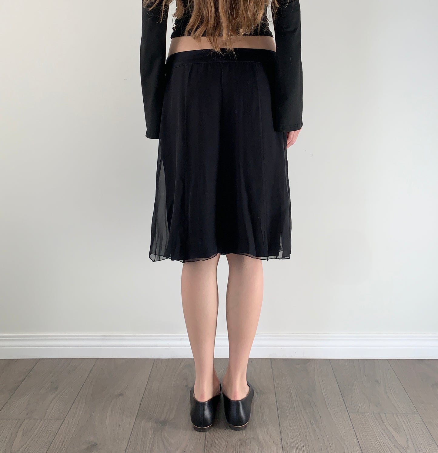 Vintage 100% silk black midi skirt