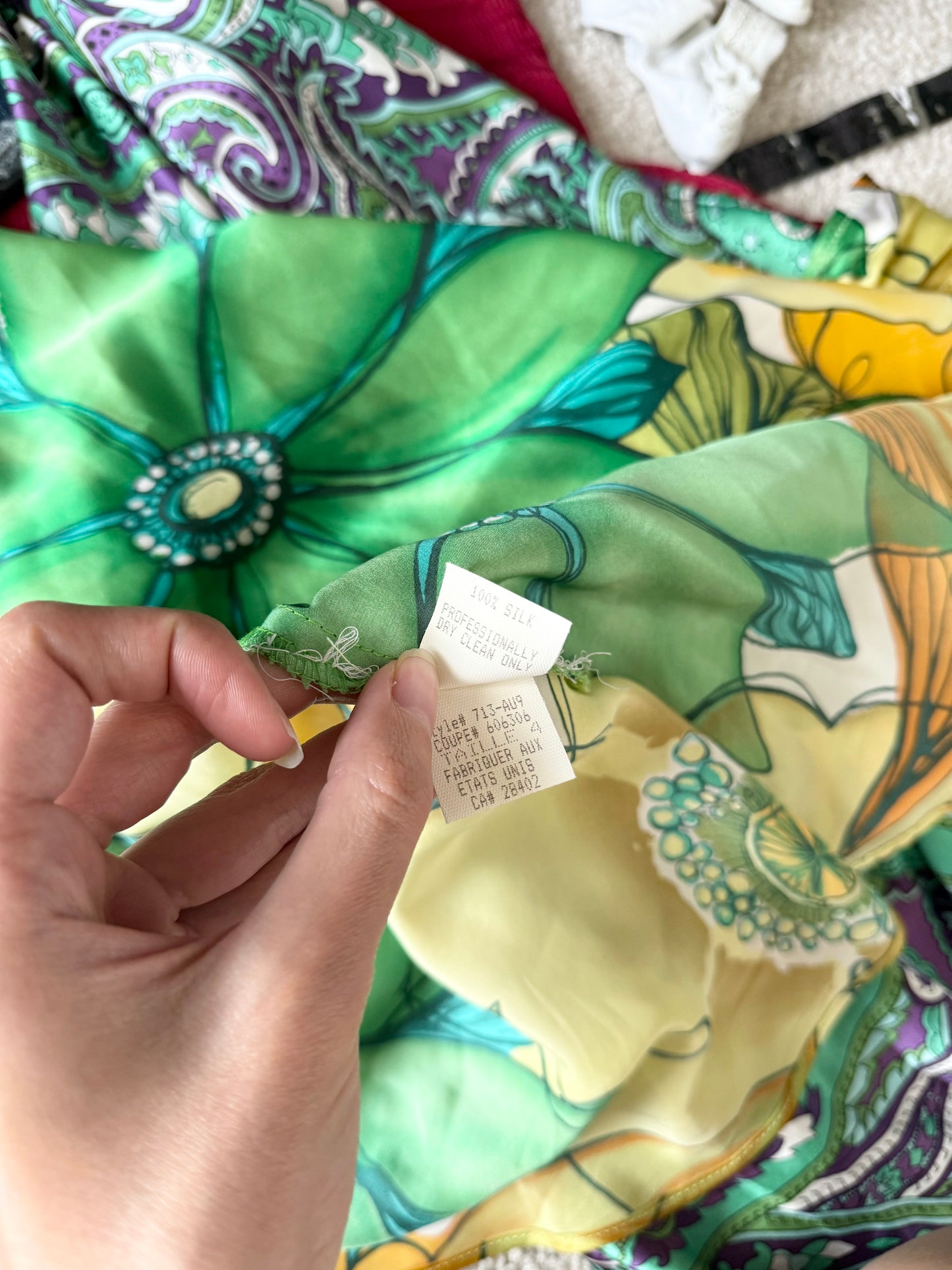 90s 100% silk floral one strap midi dress
