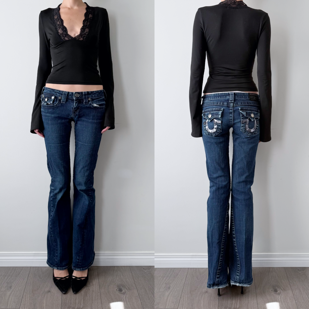 Y2K true religion dark wash low rise flared jeans