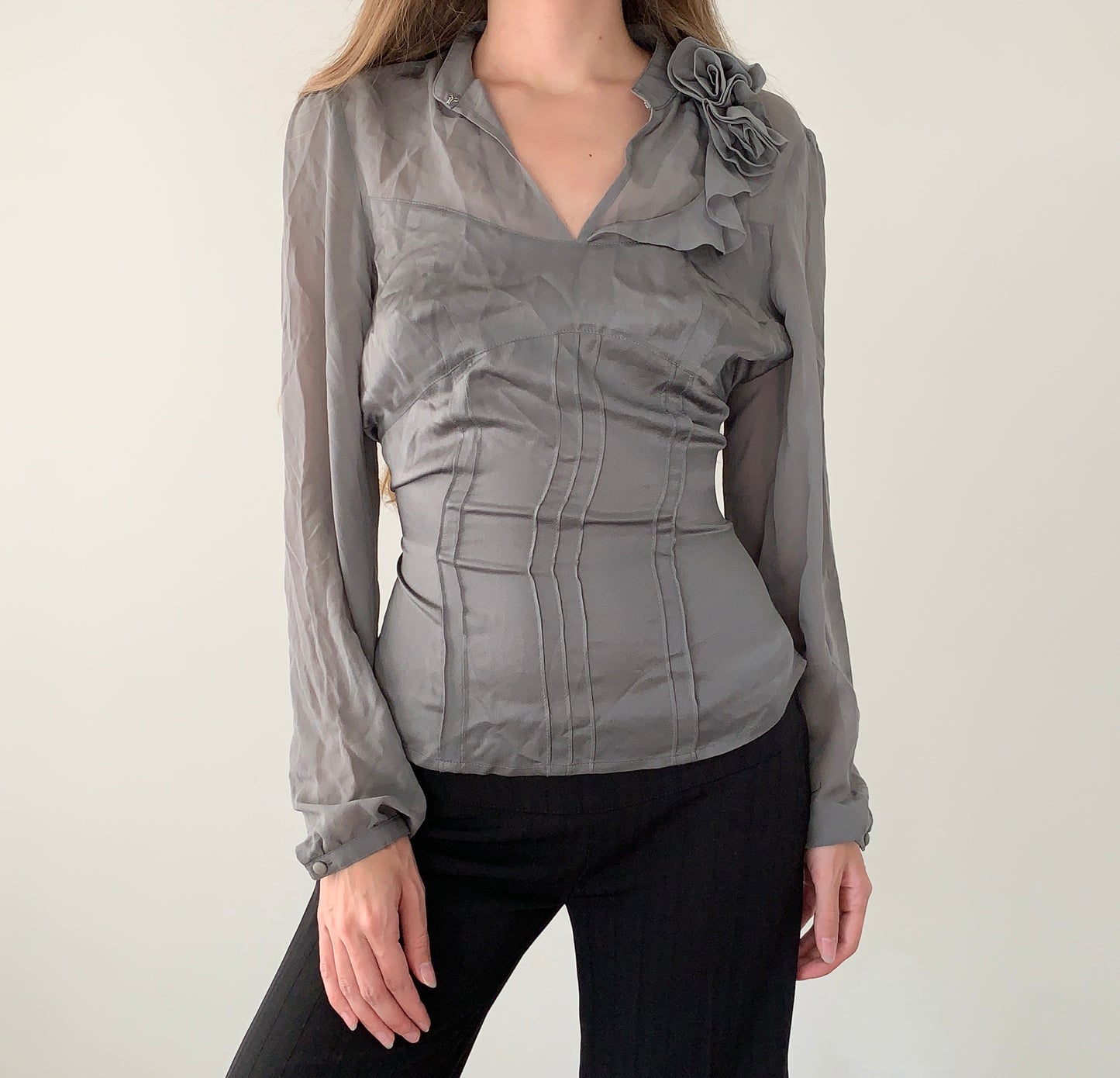 Mexx 100% silk boho rosette blouse