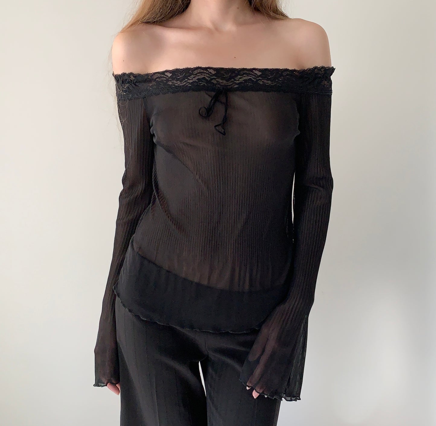 Vintage sheer lace off the shoulder blouse