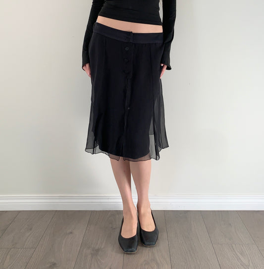 Vintage 100% silk black midi skirt