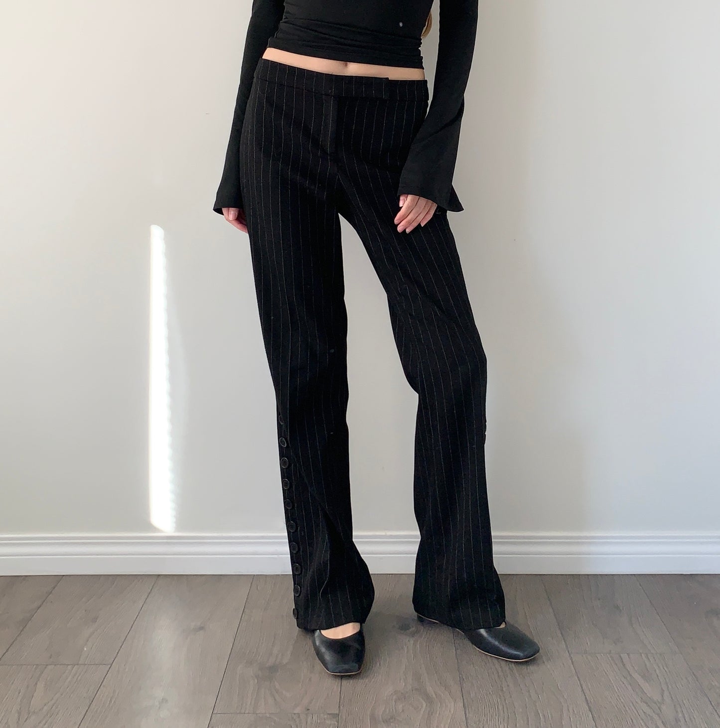 Vintage pinstripe wide leg button trousers