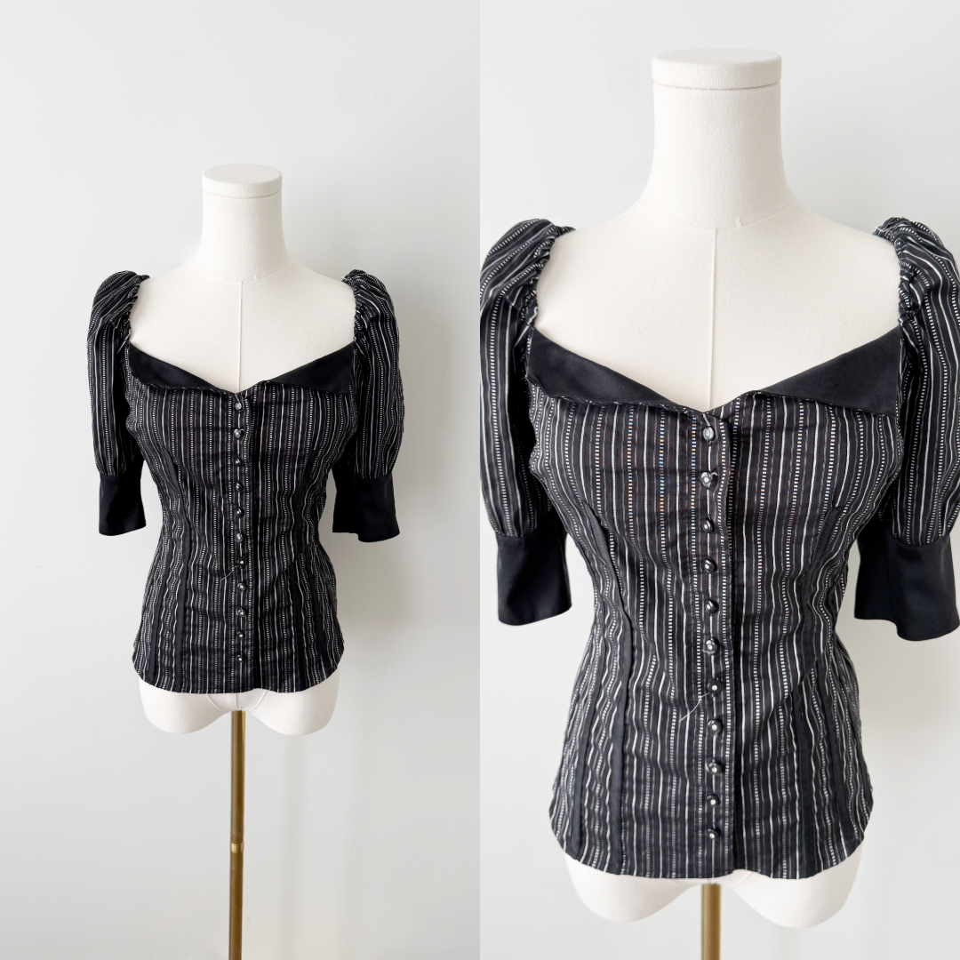 Bebe gothic black pinstripe blouse