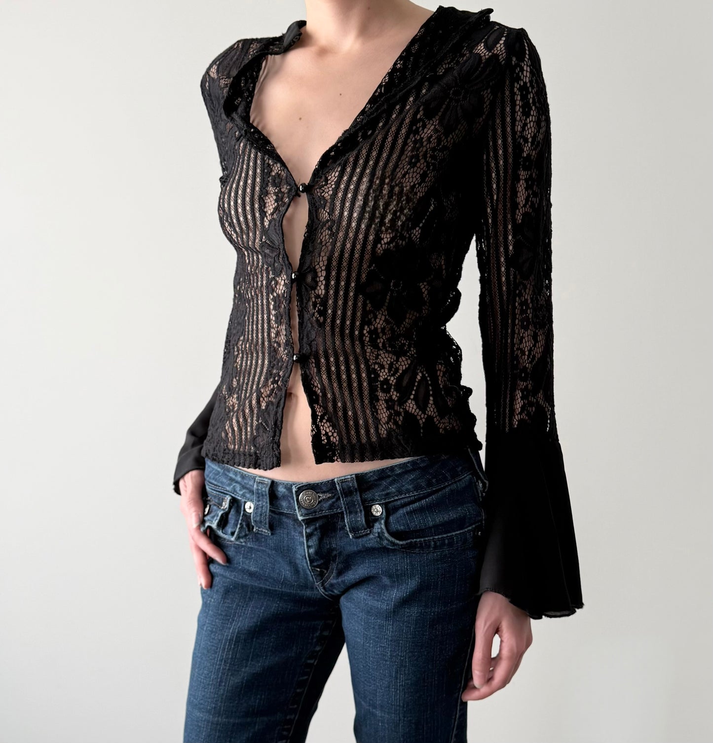Lace flared sleeve blouse