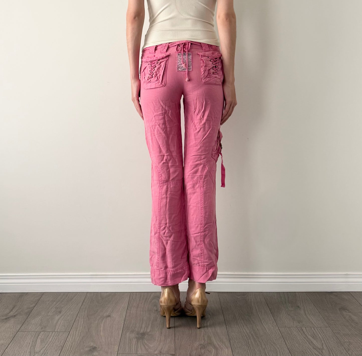 Da-Nang Pink 100% Silk Lace-Up Flared cargo’s