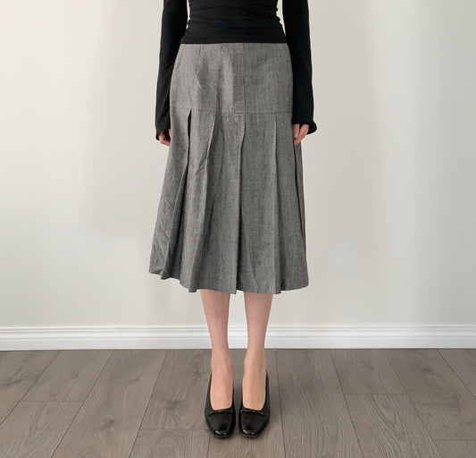 Grey drop waist pleated midi skirt