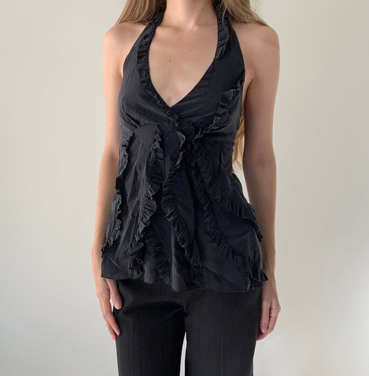 BCBG 100% silk ruffle halter top