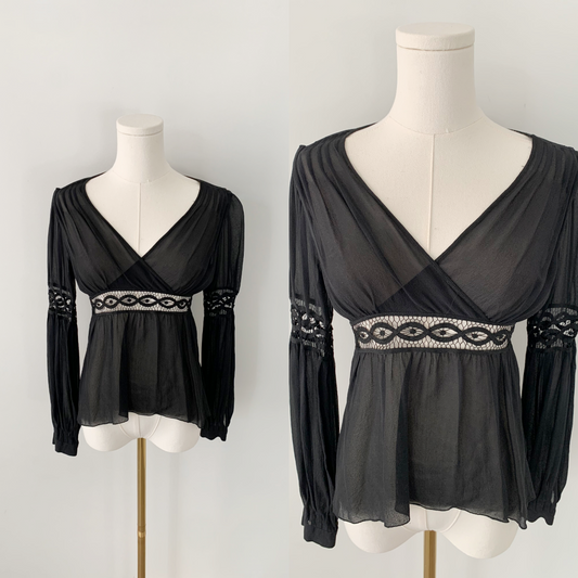 Max Studio 100% silk crochet boho blouse