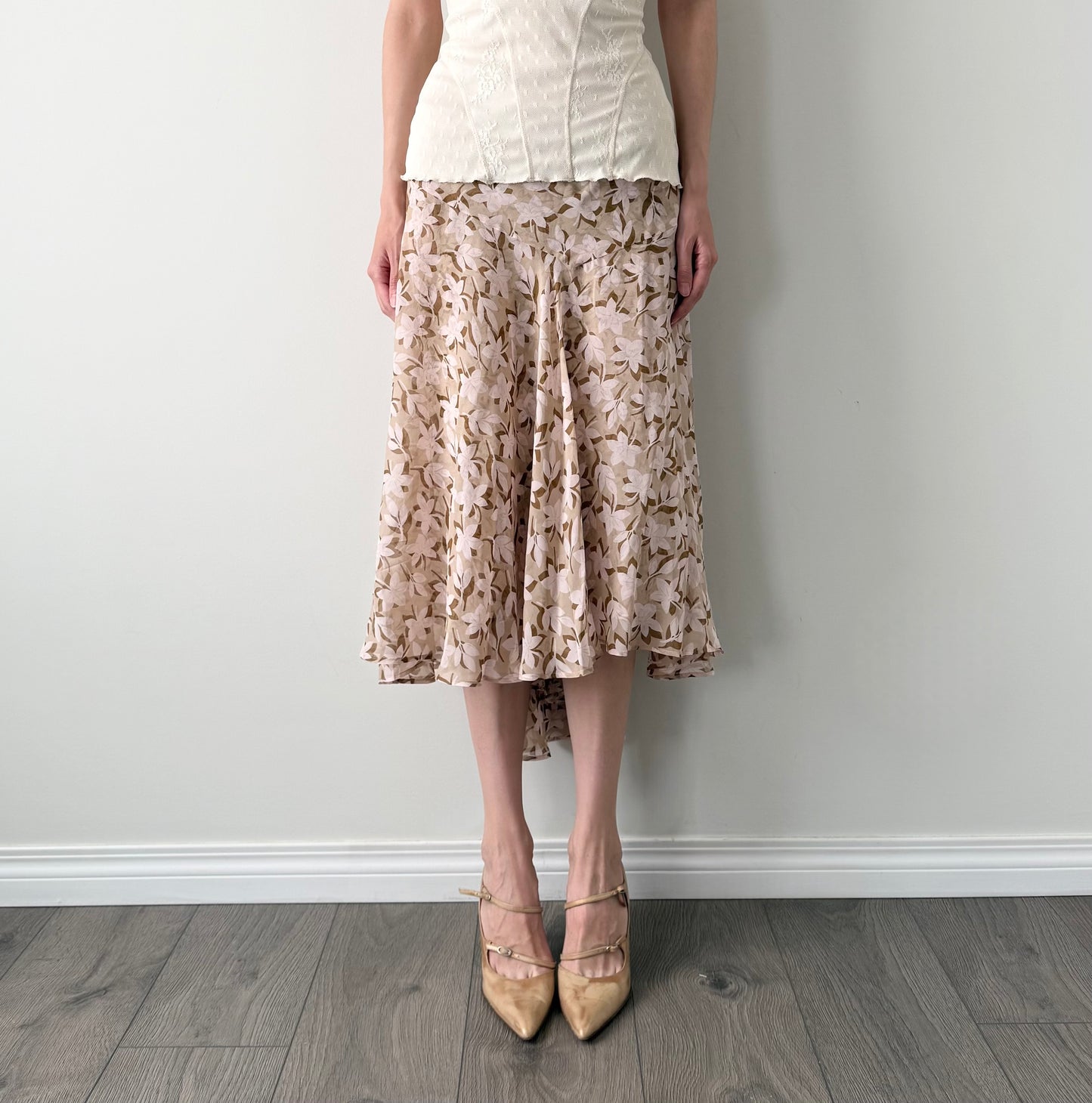 Nought 100% silk floral midi skirt