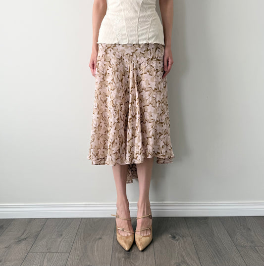 Nought 100% silk floral midi skirt