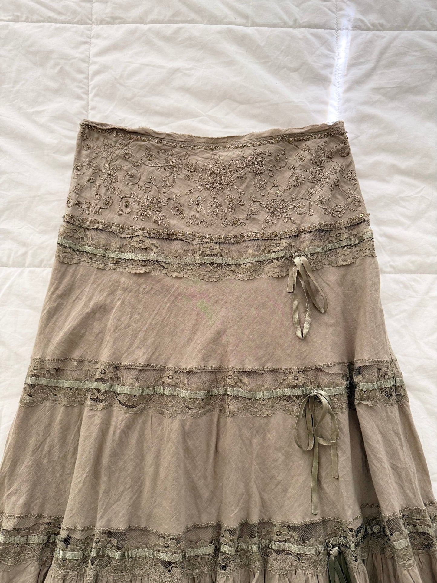Vintage Oat sequin lace tiered maxi skirt