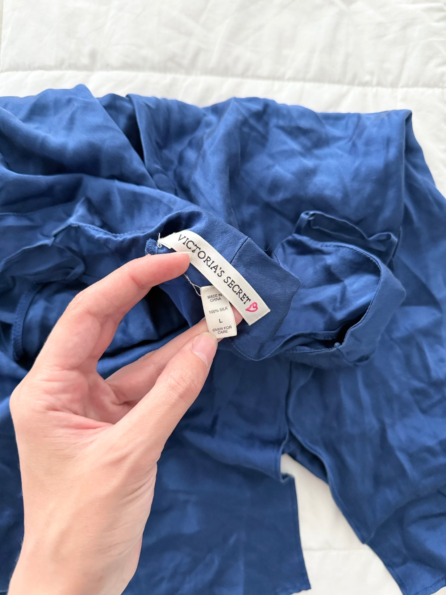 1998 Victoria’s Secret blue 100% silk mini slip dress.