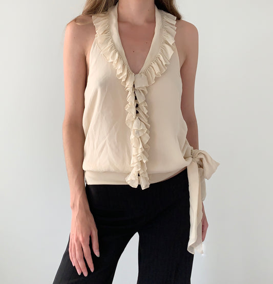 BCBG 100% silk boho ruffle halter top